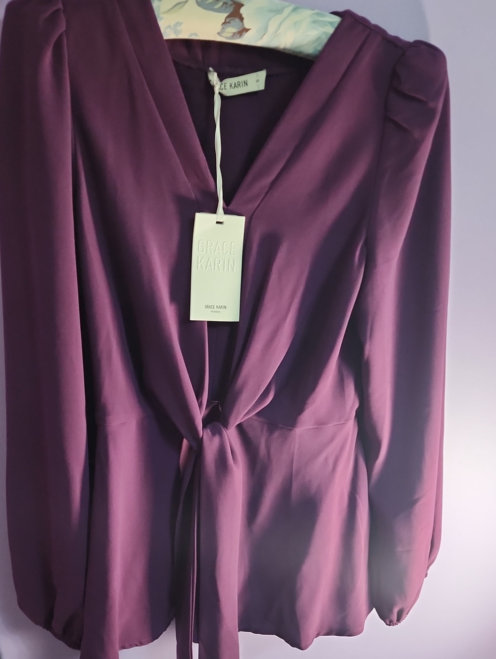 Purple Small Blouse Tie Front